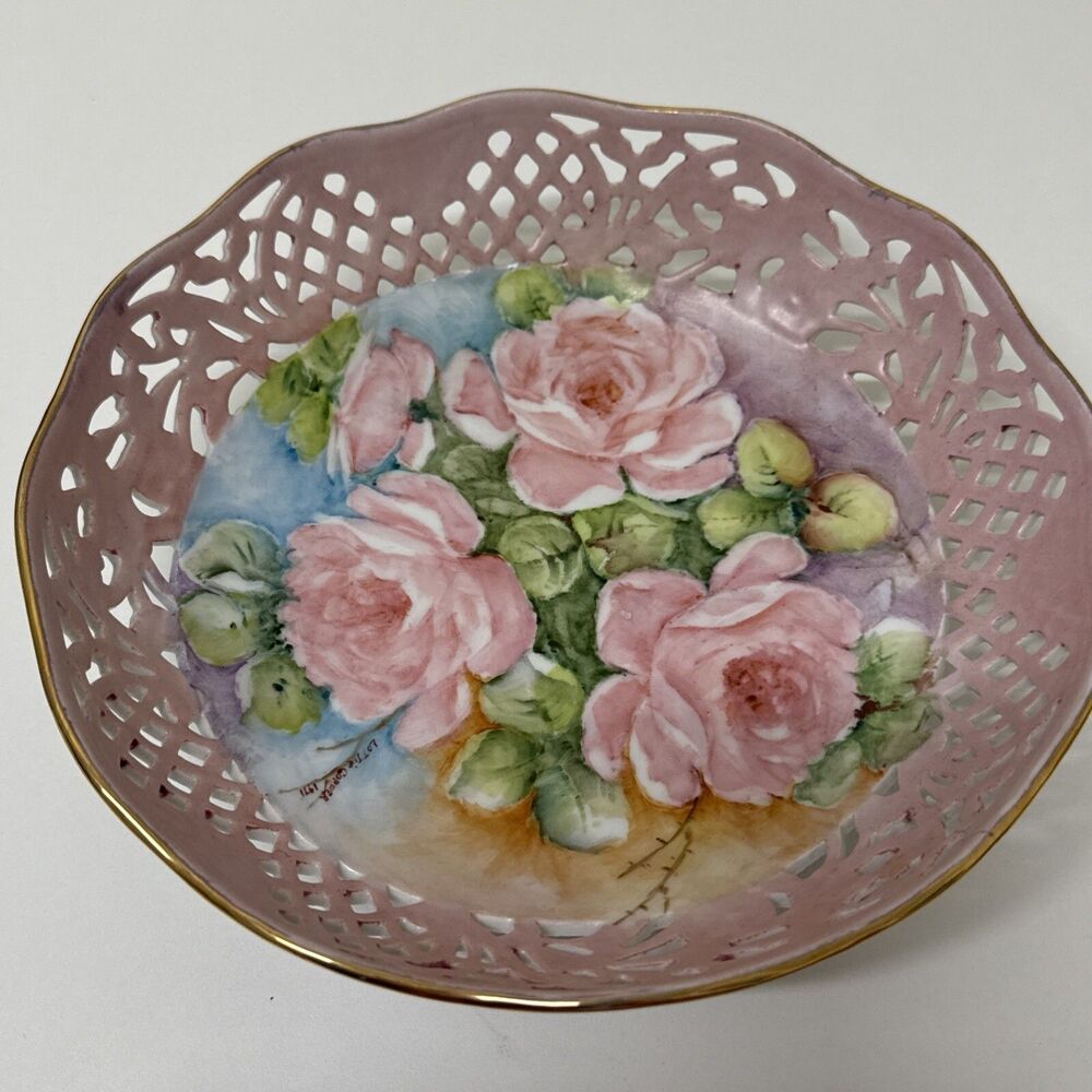 Pink Floral Decoration Bowl Trinket Dish Schumann Germany F Lottie Copper 1971